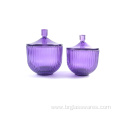 New Arrival Glass Sprayed Colorful Candle Jar Series With Ribbed Decoration And Gold Rim And Knob